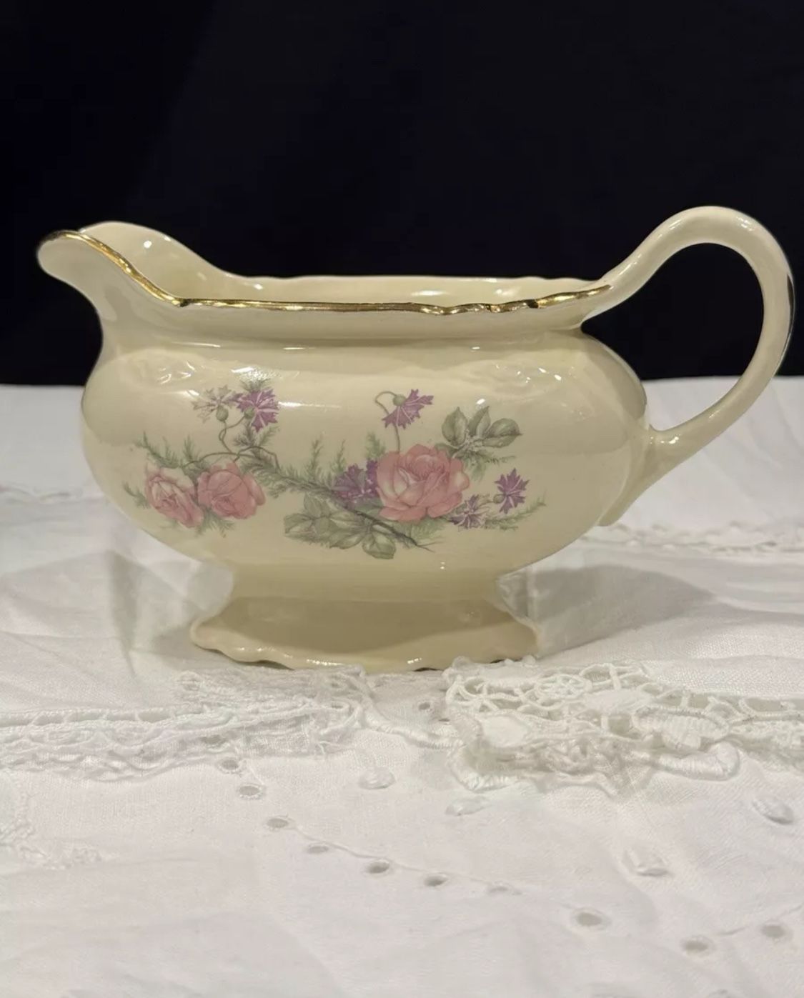 Vintage Homer Laughlin Virginia Rose Creamer, E48 N 8, 6”x3”, Made in USA 1948
