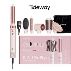 Tideway Prowaver 6-in-1 Hot Air Styler Wrap Dual Voltage Ionic Professional Hair Dryer Brush with Auto Wrap Curlers &Volumizing Brush for Fast Drying&