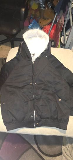 Black Winter Jacket with Faux Fur Hood