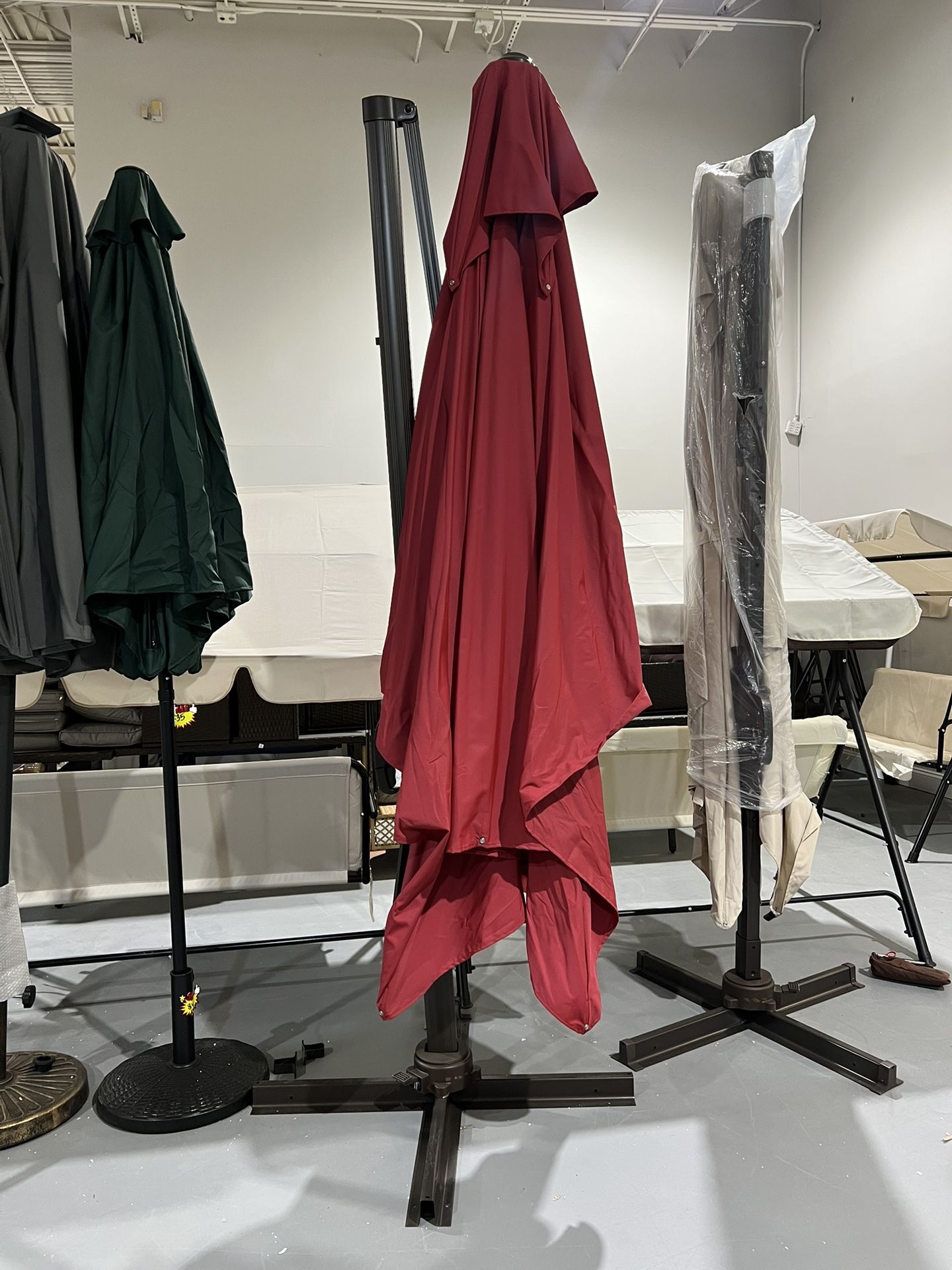 M-(No LED)10ft Patio Umbrella, 360-Degree Rotation Hanging Offset Market Outdoor Sun Shade for Backyard, Deck, Poolside, Easy Tilt, Cross Base