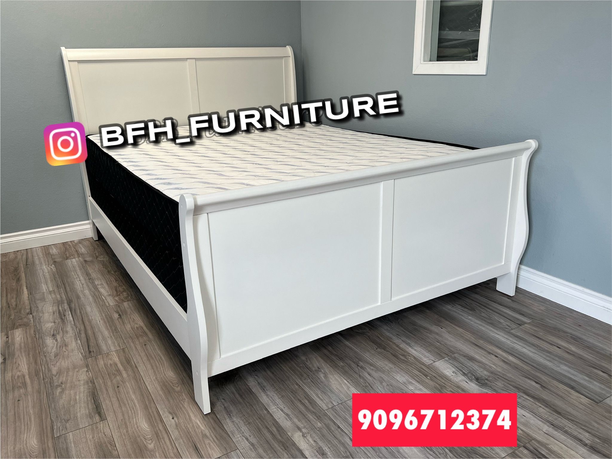 Queen Size White Sleigh Bed W Ortho Mattress