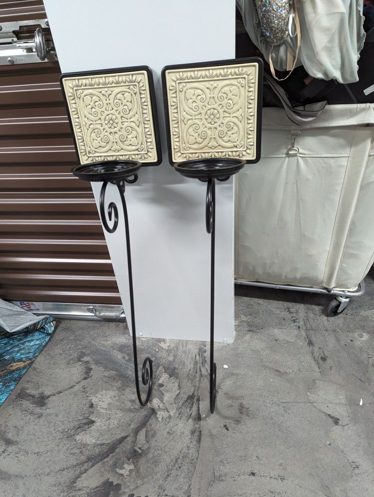 Heavy Cast Iron Wall Scones With Coated Ceramic Tiles
