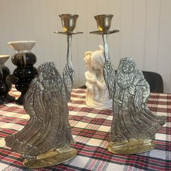 Vintage Brass Santa Candle Holders 