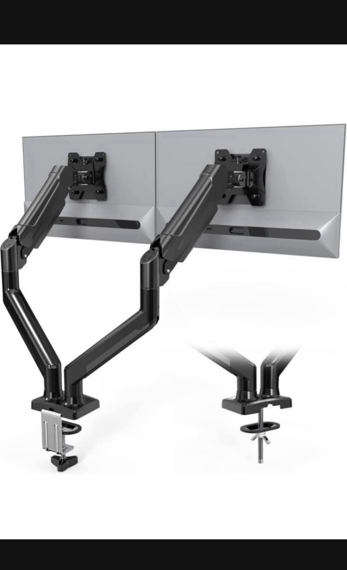 Dual Monitor Stand, Adjustable Gas Spring Monitor Desk Mount for 13-32 Inch Screens, Full Motion VESA Mount with C Clamp, Grommet Base, Tilt, Swivel, 
