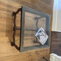 Vintage Hardwood Coffee Table with Glass Top