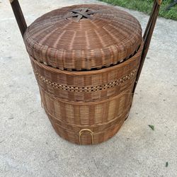 1940s Chinese 3 Tier Wedding Stacking Bamboo Woven Basket