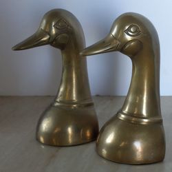 Vintage  Brass Duck Head Book Ends