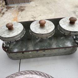 Three Piece Galvanized Glass Jars