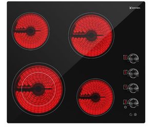Electric Cooktop 24 inch Ceramic Stove 4 Burners Built-in Electric Stove 220-240V Ceramic cooktop in Black, Control by Knob/Child Lock/9 Power Levels/