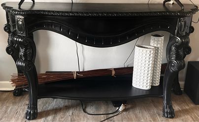 Large Ornate Solid Wood Black Baroque Console Table