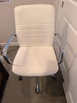 White Leather Office Chair with Chrome Arms