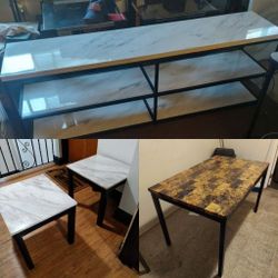 Flaux Wood Table End Table Entertainment Center Combo