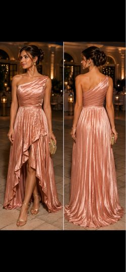 Rose Gold One-Shoulder Pleated Formal Gown
