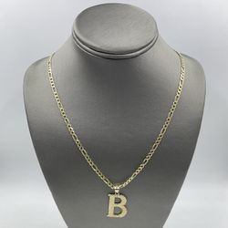 14KT YELLOW GOLD 22” FIGARO LINK CHAIN 3.75MM 14.1GR W/ 10KT YELLOW GOLD INITIAL “B” CHARM 2.2GR