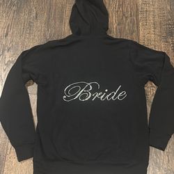 Bride Rhinestone Black Zip-Up Hoodie