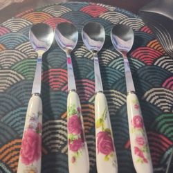 Set Of 4 Floral Spoons