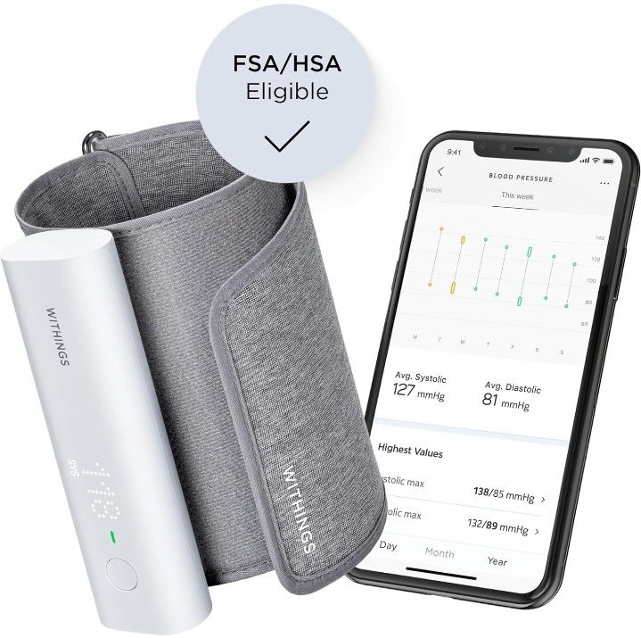 Withings BPM Connect - Digital Blood Pressure Cuff & Heart Rate Monitor - Blood Pressure Machine Arm Cuff, FDA Cleared, FSA/HSA Eligible, IOS & Androi