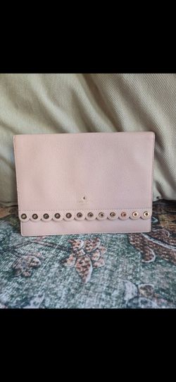 Kate Spade Paloma Road Mallo Pebbled Leather Foldover Grommet Trim Clutch Pink