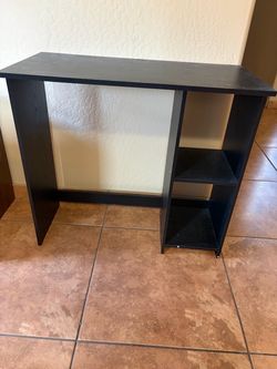Black Wood Computer Desk with Side Shelves