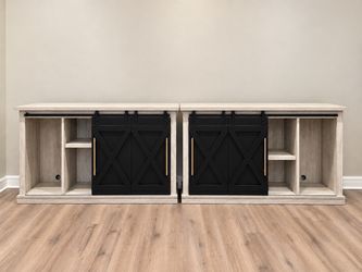 Set of 2 Customized Sargent Oak Credenzas / Media Consoles – Black & Gold