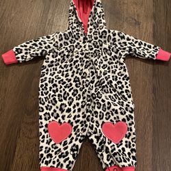 Girls Black White Hot Pink Cheetah Hoodie Romper Size 3 Months By Carters #12