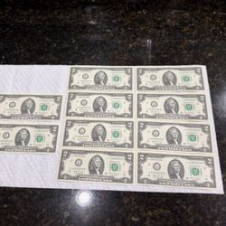 10 $2Bills Sequential Serial #s Mint Uncirculated From Fed Reserve