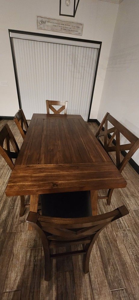 Counter-Height Dining Set – X-Back Chairs, Cushioned Seats (Grand Wood)