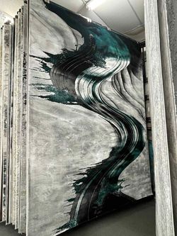 Large Abstract Area Rug Gray Teal