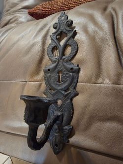 Antique Ribert Emig Cast Iron Wall Mount Candle Sconce