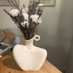 Ceramic Vase. Real Lavender. Fabric Flowers