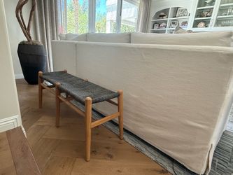 Woven Twine Natural Wood Decorative Bench