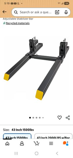 BRAND NEW 
YITAMOTOR 43" Clamp on Pallet Forks 30" 1500LBS Light Duty Forks for Tractor Loader Bucket with Adjustable Stabilizer Bar