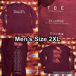 Kendrick Lamar TDE DAMN European Tour Long Sleeve T-Shirt Maroon Men’s Size 2XL