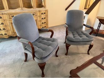 PAIR OF PARLOR BLUE UPHOLSTERED SIDE CHAIRS - EXCELLENT CONDITION