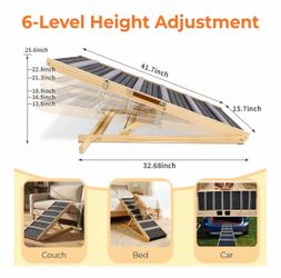 Dog Ramp for Couch and Bed, Portable Pet Ramp with 6 Adjustable Heights (14''-25''), Stable Pine Wood Pet Steps with Non-Slip Surface for Small Dogs a