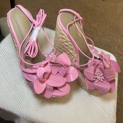 Pink Lily Floral Wedges