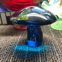 Vintage Viking blue glass Mushroom mid century modern sculpture 3 inches tall