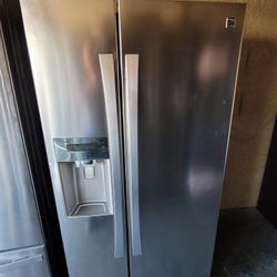 Kenmore 33" Wide Apartment Size Stainless Steel Side By Side Refrigerator Through Door Water And Ice Maker 