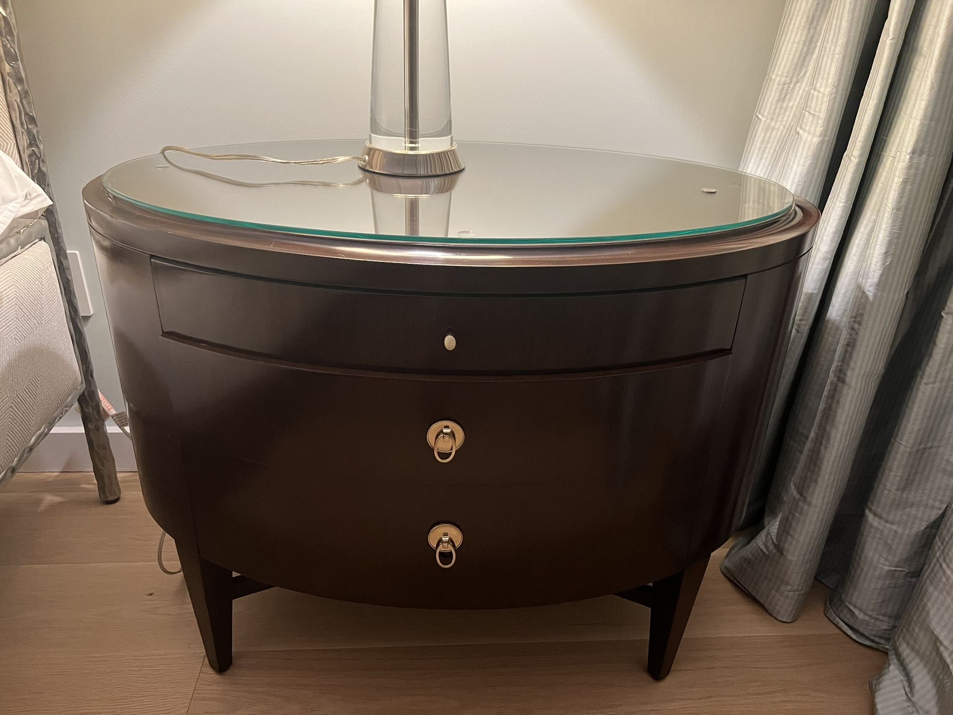 Barbara Barry For Henredon Oval shaped Walnut Bedside Tables