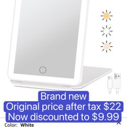 Rechargeable Travel Makeup Mirror with 72 Led Lights, Portable Lighted Beauty Mirror, 3 Color Lighting, Dimmable Touch Screen, Tabletop LED Folding Co