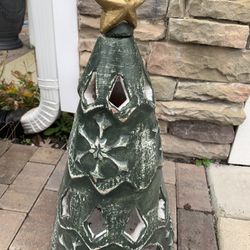 Christmas Tree Chiminea W/ Removable Star, Heavy Thick Construction, Has Large Opening To Insert Candle, 20 Inches Tall