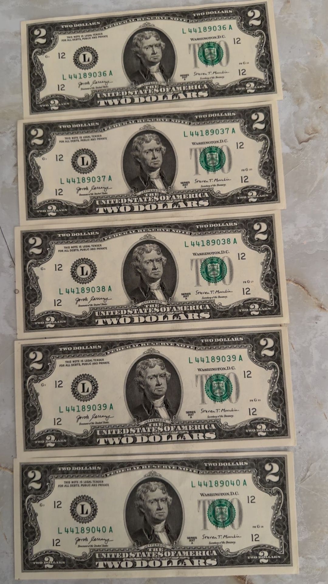 Sequential $2 Notes