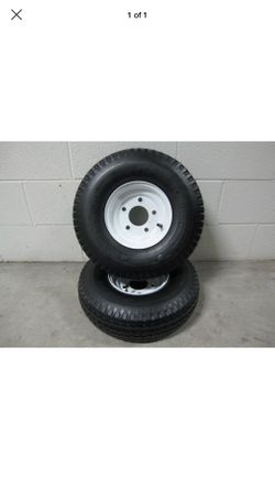 Two (2) - 5.70-8 Load Range C 6 Ply Rated Bias Trailer Tires on 8" 5 Lug White Steel Trailer Wheels