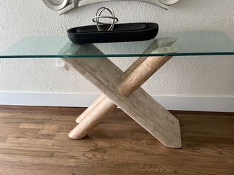 Glass Top Console Table with Marble X Base
