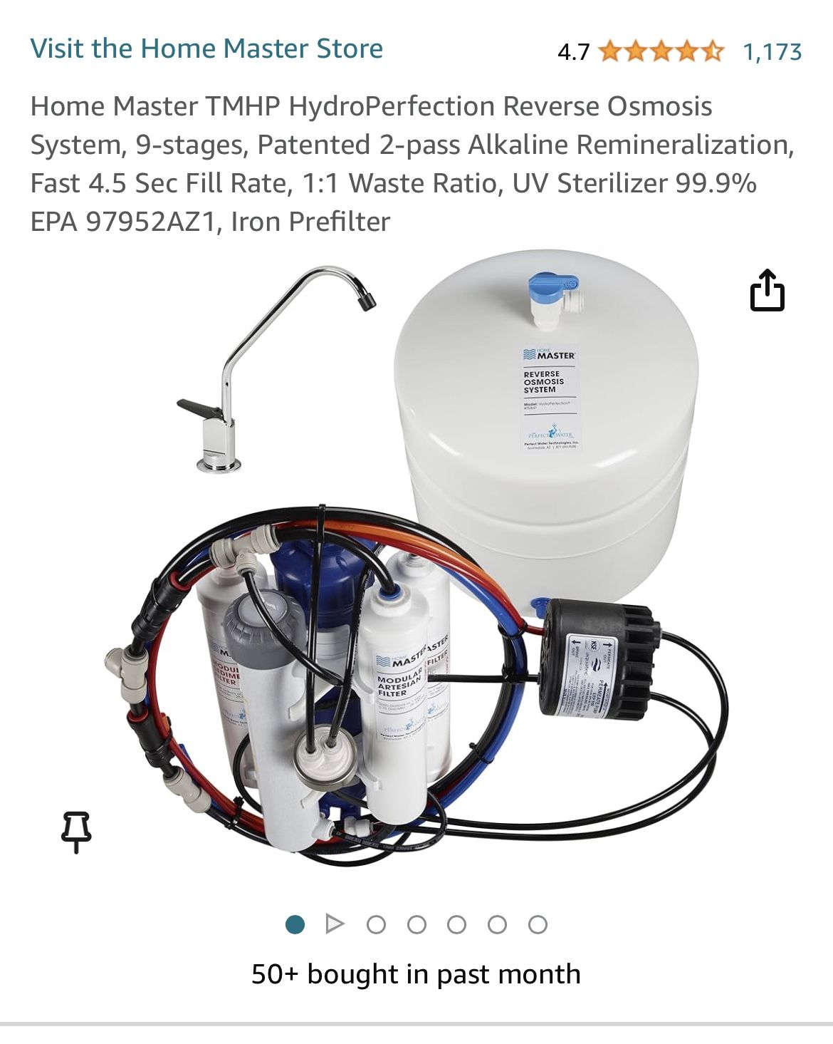 Home Master TMHP HydroPerfection Reverse Osmosis System, 9-stages, Patented 2-pass Alkaline Remineralization, Fast 4.5 Sec Fill Rate, 1:1 Waste Ratio,