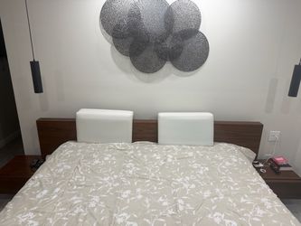 Modern Platform Bed with Walnut Headboard