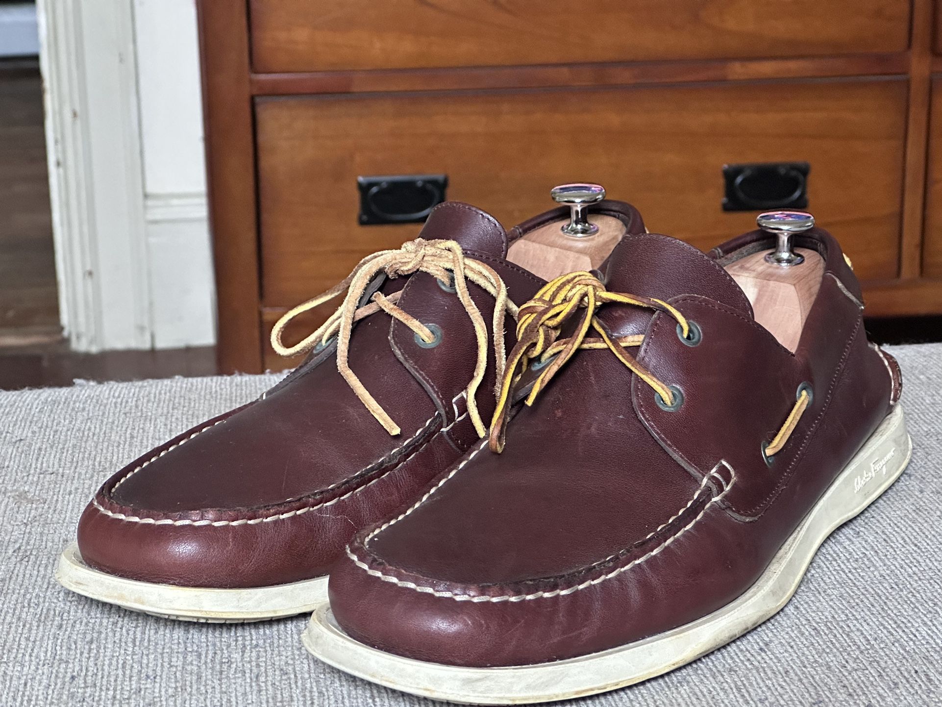 Salvatore Ferragamo Brown Leather Men’s Boat Shoes Size 12