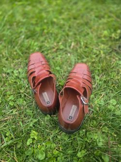 11M - Bachrach Men's Brown Leather Fisherman Sandals Closed Toe Buckle Dress Shoes