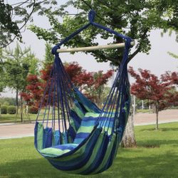 New Striped Cushioned Hammock Chair Swing, Mult. Colors Blue Or Red with Pillows