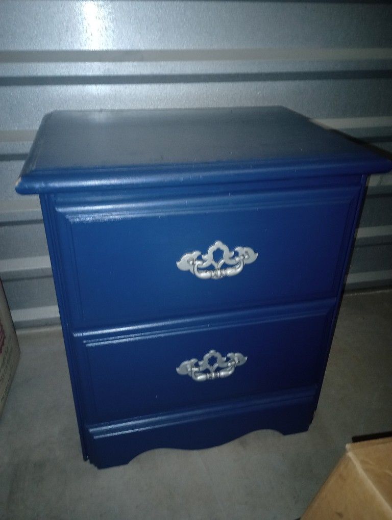 Blue Painted Nightstand With Silver Pulls